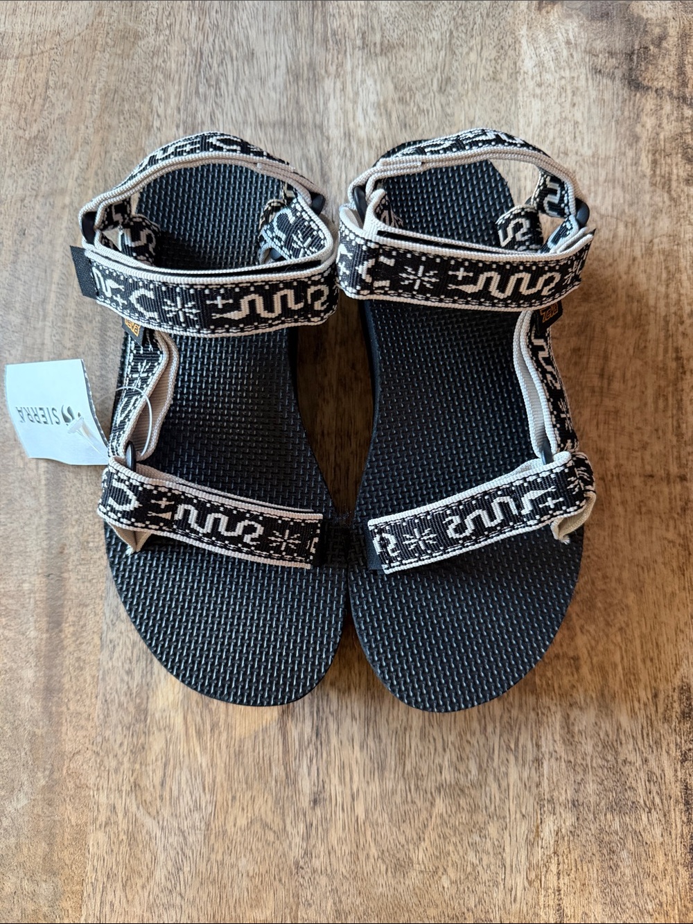 Teva Black & Cream Patterned Platform Sandals